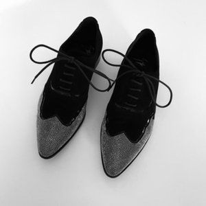 GIUSEPPE ZANOTTI Studded Oxford Lace Up Black Suede 38.5